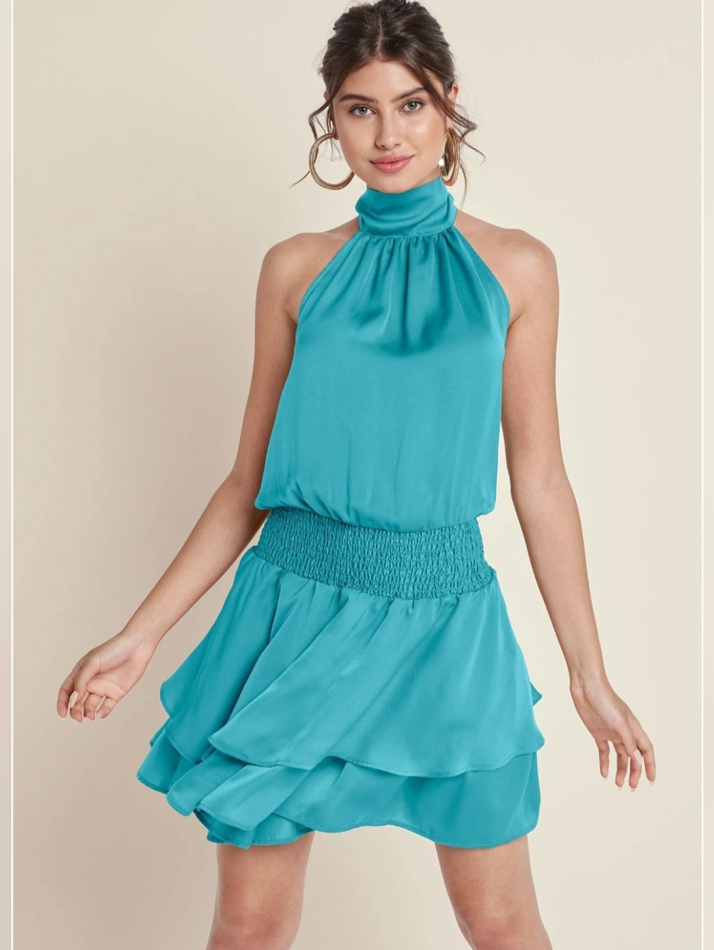 NWT VENUS Turquoise Halter Neck Tiered Mini Dress